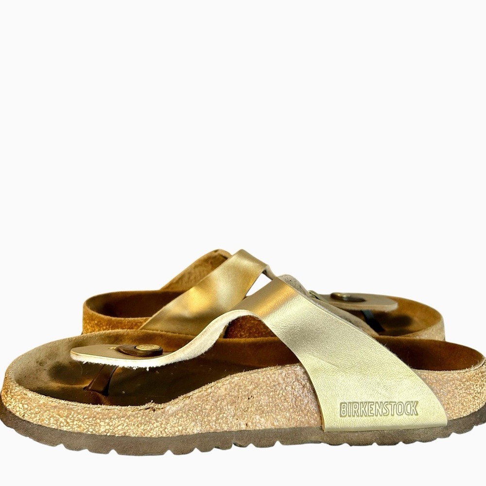 BIRKENSTOCK GIZEH GOLD LEATHER SLIDE SANDALS SHOES WOMEN'S SIZE 39 8